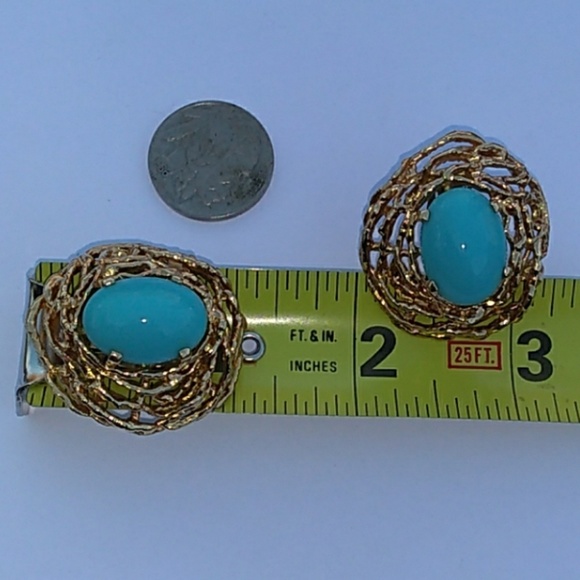 1940s PANETTA Robin's Egg Turquoise Blue Clip-On's - Picture 7 of 8